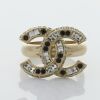 Chanel, CC Logo, Black & Clear Crystals Ring