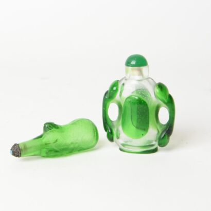 A Pair of Chinese Green Glass Snuff Bottles