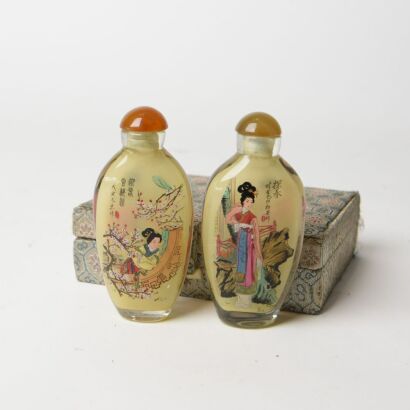 A Pair of Chinese Inside-painted &lsquo;Lady&rsquo; Glass Snuff Bottles