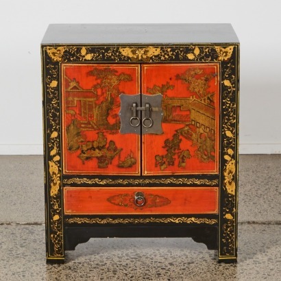 A Chinese Black Lacquer Gilt Cabinet with Drawer