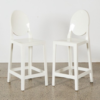 A Pair of Philippe Starck White One More Stools For Kartell