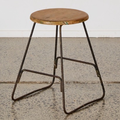 A Wire Sled-Base Wooden Stool