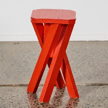 A Shed-Built Cherry Red Wooden Stool
