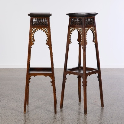 A Pair of Moorish Revival Mother of Pearl Inlay Stands