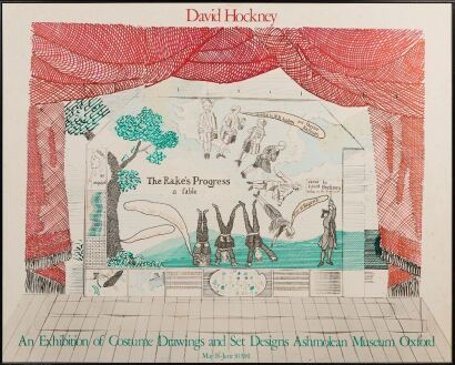 A Vintage Reproduction Exhibition Poster by David Hockney for The Rake's Progress
