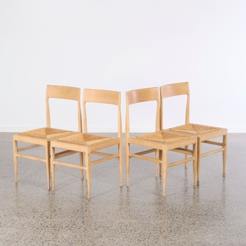 A Set of Four Oak Italian Wooden Rush Chair AF