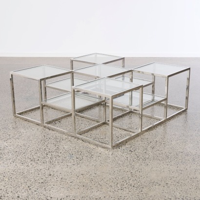 A Vintage Chrome And Glass Multilevel Table