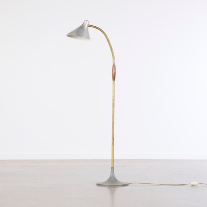 A Mid-Century Modern Aluminium Floor Lamp with a Brass Base, Italy c.1950s