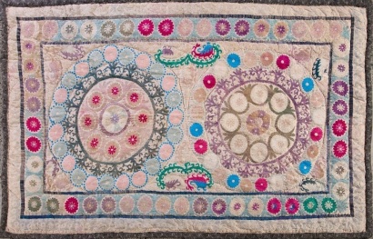 A Vintage Central Asia Handmade Silk Wedding Blanket