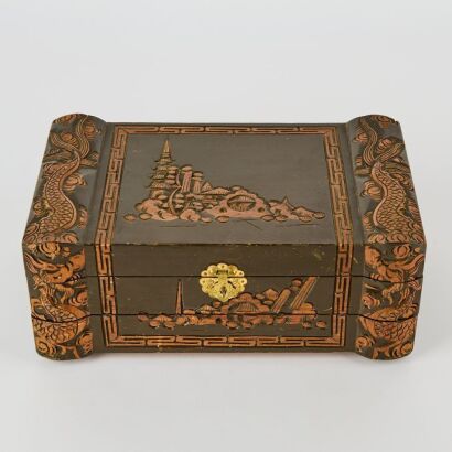 A Wooden Carved Dragon Jewellery Box