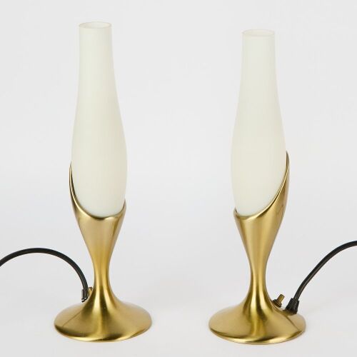 A Pair of American Tulip Table Lamps with Swedish Glass Shades by Laurel Lamp Company