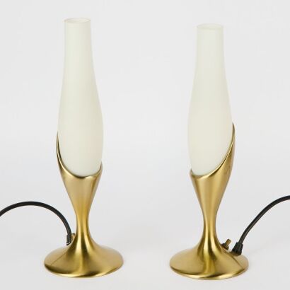A Pair of American Tulip Table Lamps with Swedish Glass Shades by Laurel Lamp Company