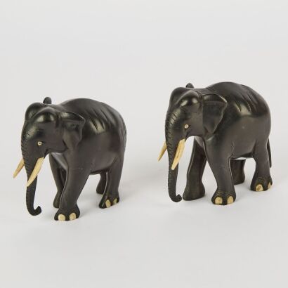 A Pair of Vinatge Elephants with Bone Tusks