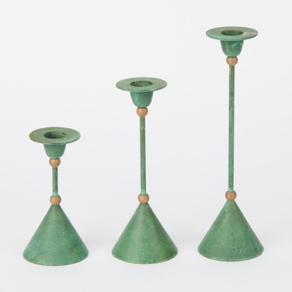 A Trio of Verdigris Candle Sticks