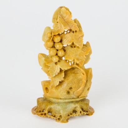 An Antique Chinese Handcarved Stone Sculpture of Grapes & Leaves