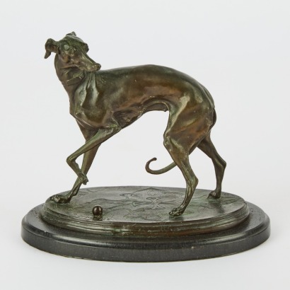 An Antique Bronze Study Of A Playful Whippet Jiji From the Studio of P J Mene