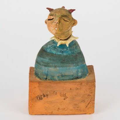 A Helen Perrett 'Why and Why' Jester Sculpture