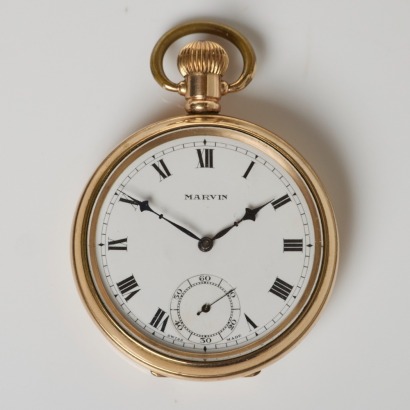 Gold Filled, Marvin Swiss Made Open-faced Pocket Watch, circa 1920's