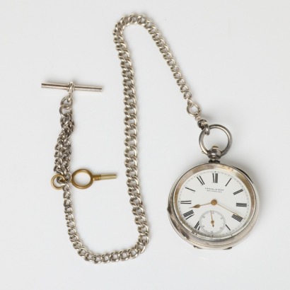 Swiss Sterling Silver, Kendal & Dent, Open-faced, Key-wound Pocket Watch, circa early 1900's