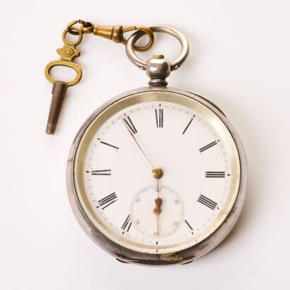 .935 Fine Silver Cased, 52.5mm Swiss Open Faced, Key-Wound Pocket Watch, circa late 1800's