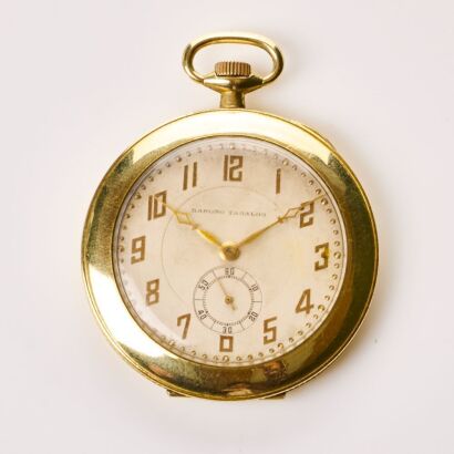 Gold Plated, 50mm Baron Tagalog (Philippines) / Swiss movement Elgin cased, Art-deco Style Open-faced Slim Pocket Watch, circa 1920's-'30's