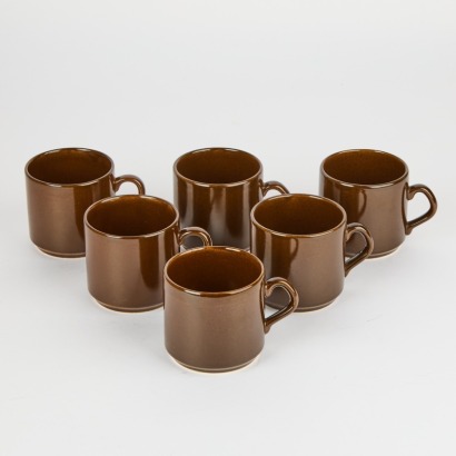 A Set of Six Crown Lynn Coffee Cups Dark Brown Glaze