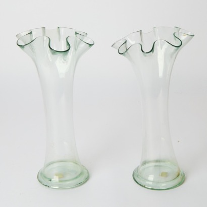 A Pair of Mid-Century La Mediterranea Ruffle Art Glass Vases