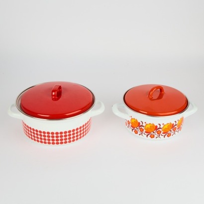 A Pair of Retro Cooking Pots With Lids
