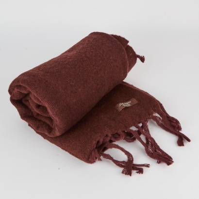 A Choclate Brown 100% Wool Fringed Blanket For Shiseido