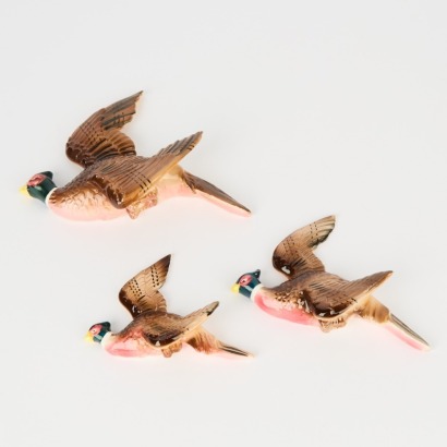 A Trio of Vintage China Pheassnt Wall Hangings