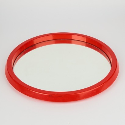 A Seventies Round Red Plastic Mirror