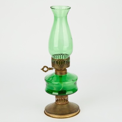 A Vintage Green Glass Oil Lamp