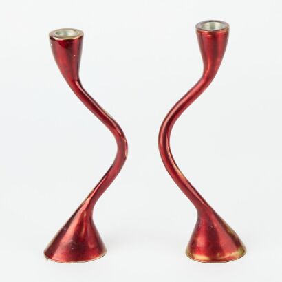 A Pair of Sinuous Iridescent Candlesticks