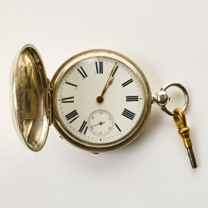 Sterling Silver, 50mm Waltham Full-Hunter Cased Key Wound Pocket Watch, circa 1883