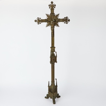 An Antique Religious Brass Christian Altar Crucifix