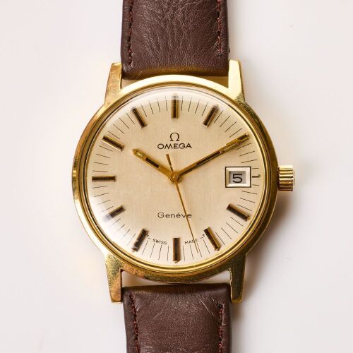 Gold Plated / Stainless Steel, 34.5mm OMEGA Geneve Hand-wound Wristwatch, circa 1970