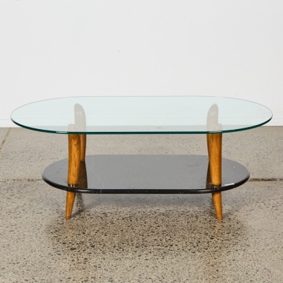 A Glass & Marble Coffee Table with Sabre Legs