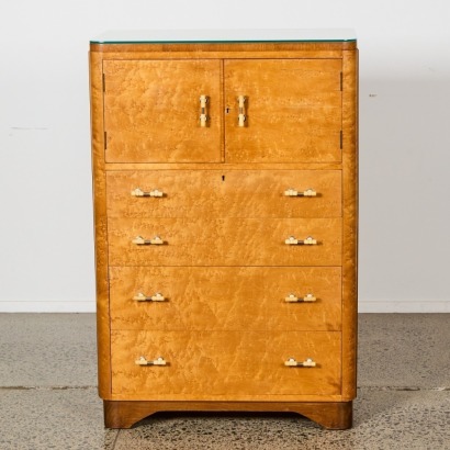 An Art Deco Birdseye Maple Tallboy