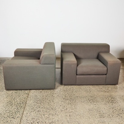 A Pair of Minimal Lounge Chairs In Felt Upholstery