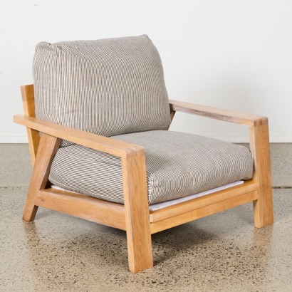A Cassel Armchair With Solid Oak Frame & Striped Upholstery