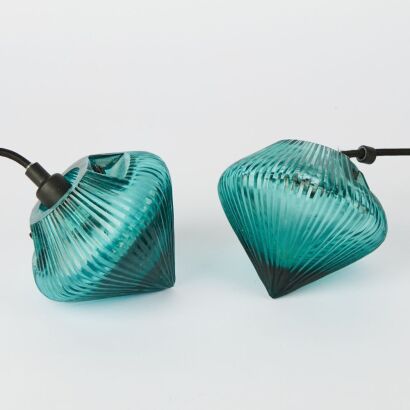 A Pair of Green Utility Tom Dixon Pendants
