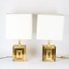 A Pair of Brass and Chrome Geometric Table Lamps, Spain c.1970s