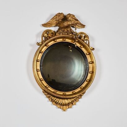 A Rare French Second Empire Period Carved Gilt Wood Round Mirror, France