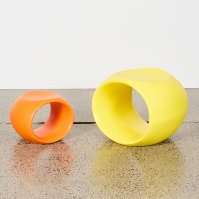 A Bob Steendijk Cero Stool and Sub Cero Stool in Lemon and Tangerine