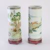 A Pair of Chinese Early 20th Century Republic Period Famille-rose &lsquo;Eight Horses&rsquo; Brush Pots (Qianlong Mark in Enamel) - 3