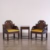 A Set of Chinese Zitan Carved Master's Armchairs and Tea Table