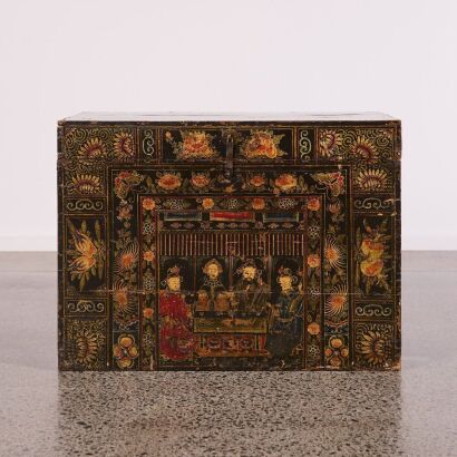 A Chinese Tibetan 19th Century Black Lacquer Painted ' Floral' Chest