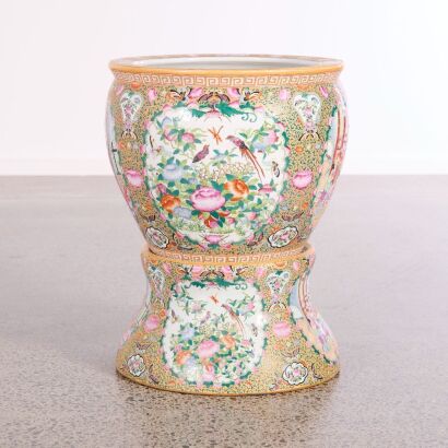 A Set of Chinese 20th Century Canton Famille-rose &lsquo;Figural, Bird and Flower&rsquo; Fish Pot