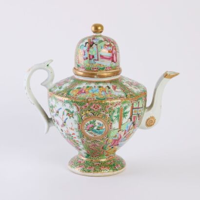 A Chinese Mid-Qing Dynasty Canton Famille-rose &lsquo;Figural and Floral&rsquo; Teapot