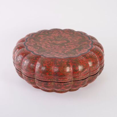 A Large Chinese Mid-to-Early Qing Red Lacquered &lsquo;Constellations and Dragon &lsquo; Food Container